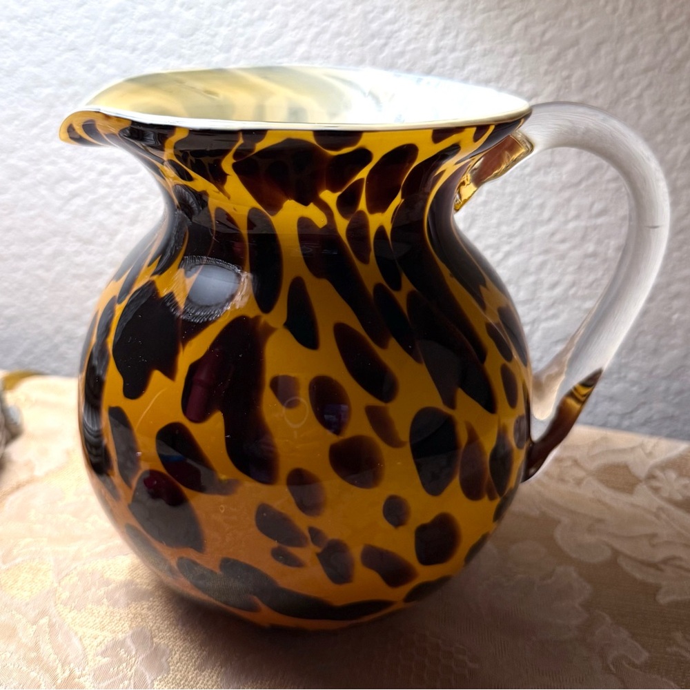 SOLD  Vintage Leopard Print Glass Pitcher